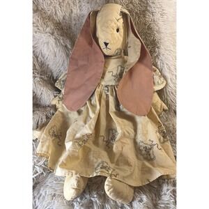 VTG Handmade Folk Art Girl Bunny Rabbit Doll Spring Cream Dress Nursery Princess